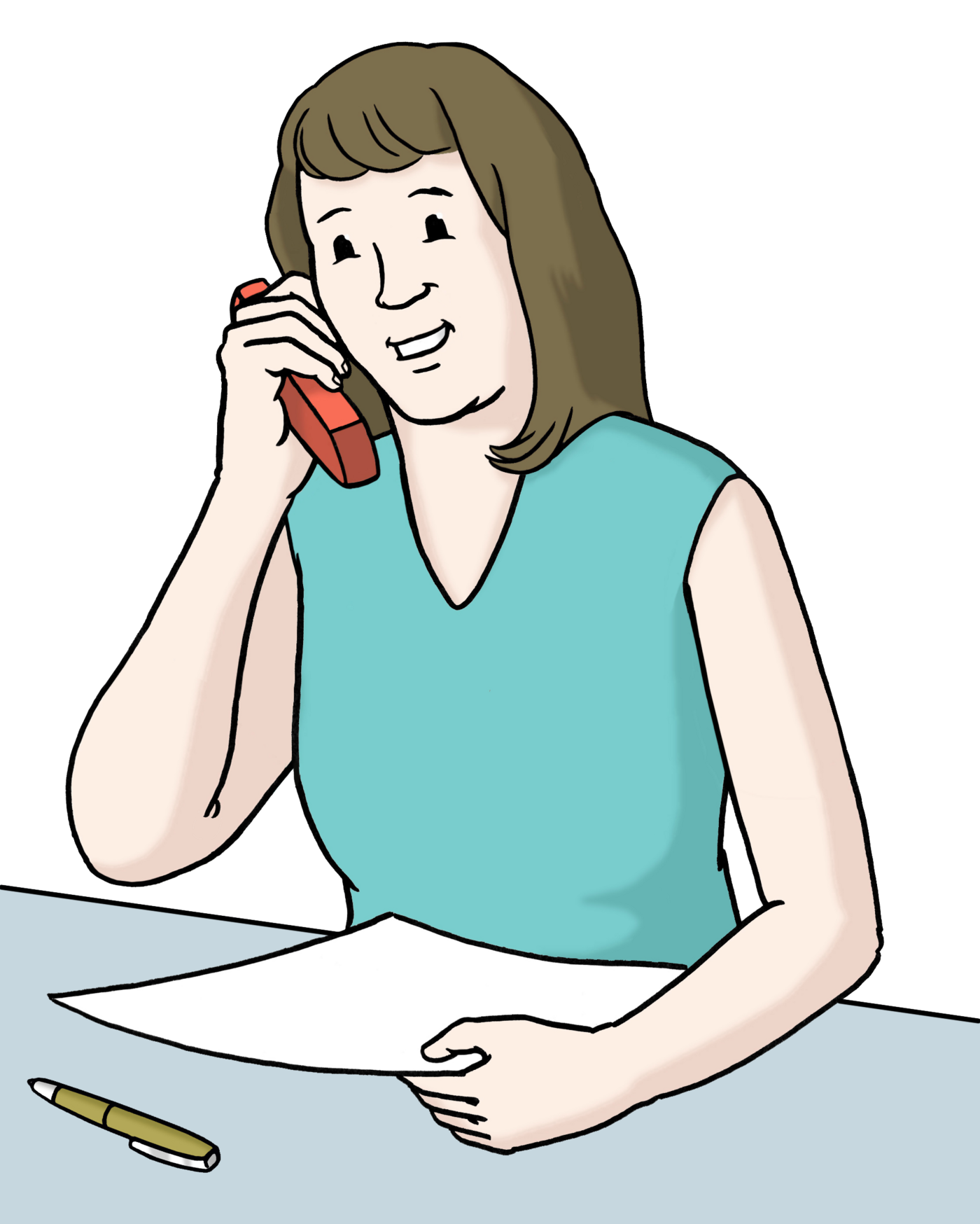Zeichnung: Eine Frau telefoniert.
